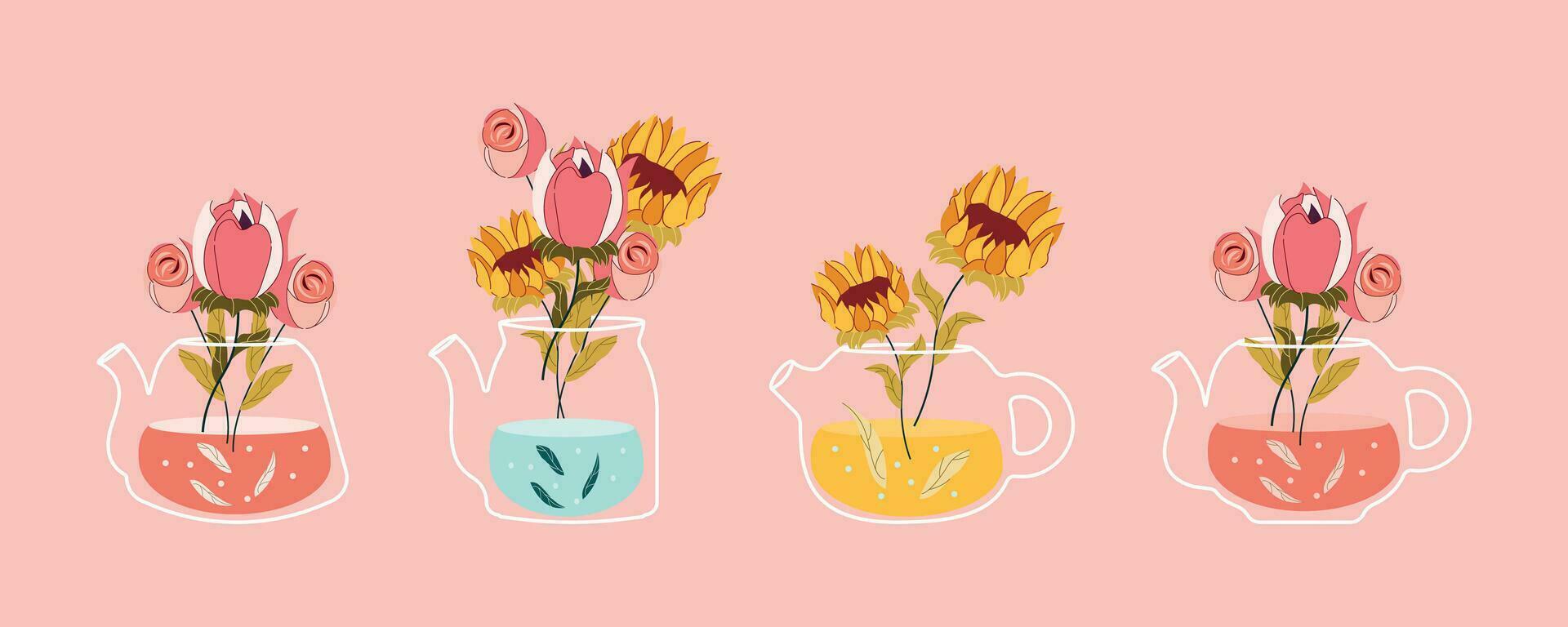 flowers in kettle vector