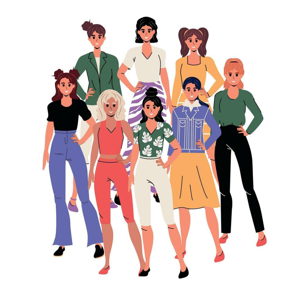 Girl set crowd vector