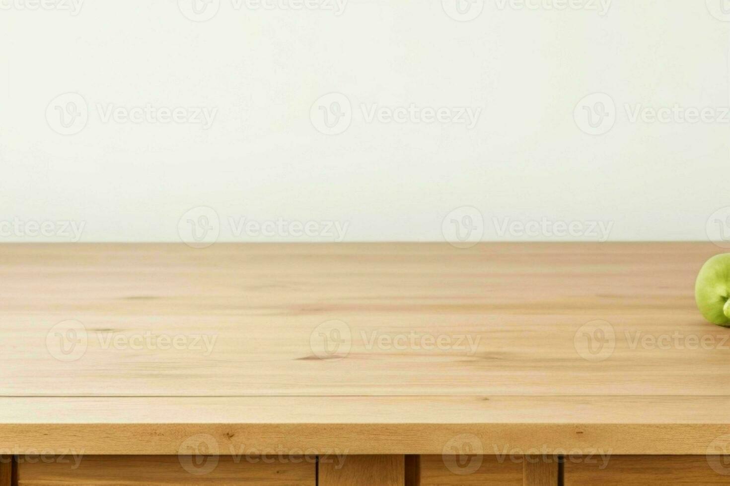 AI generated wooden table with a blurred background of a kitchen. AI Generative Pro Photo