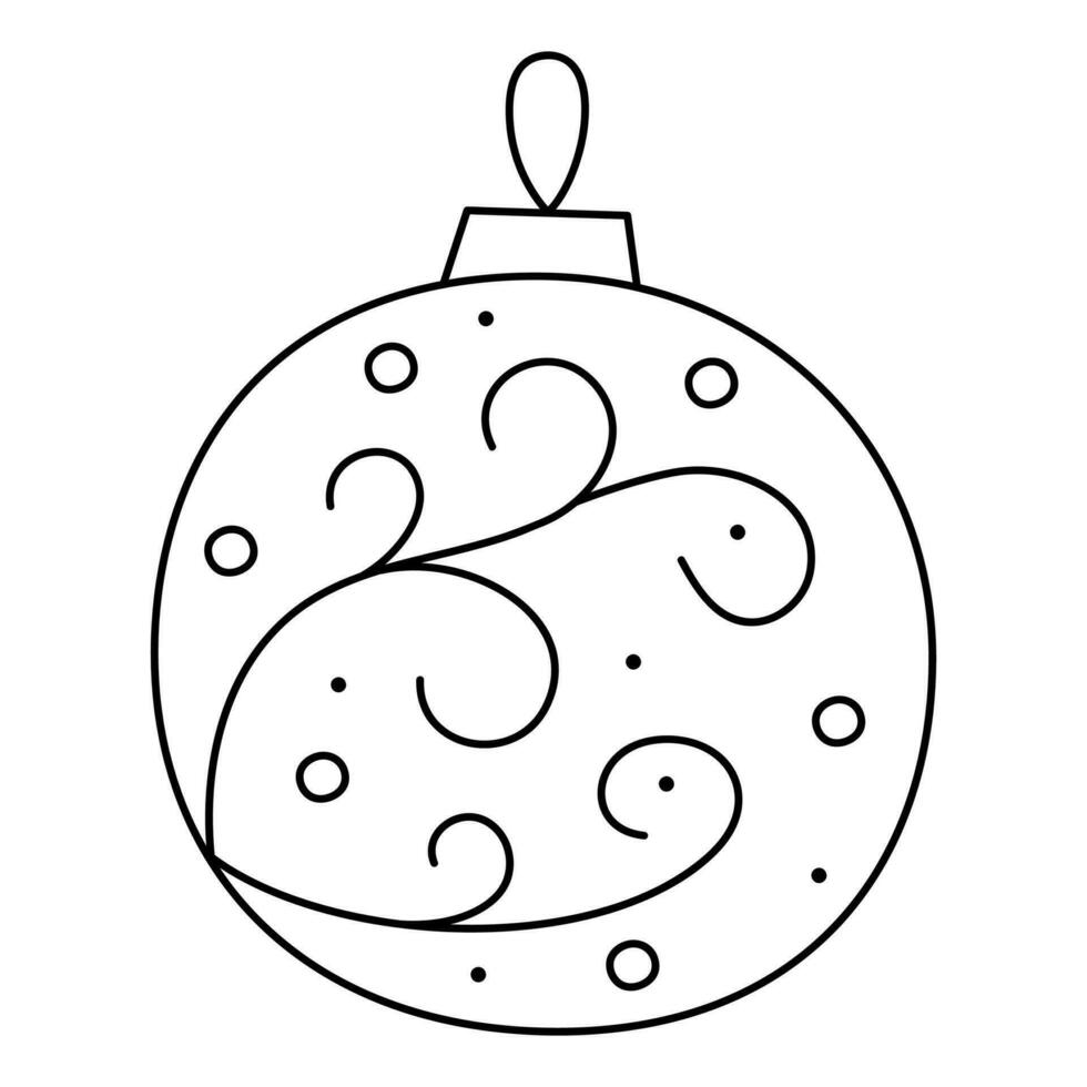 Doodle Christmas ball with abstract pattern and circles. Vector black and white clipart illustration.