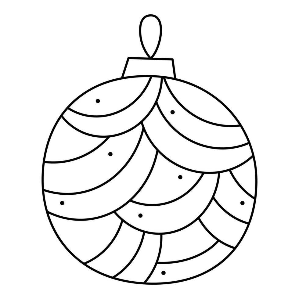 Doodle Christmas ball with abstract wave pattern. Vector black and white clipart illustration.