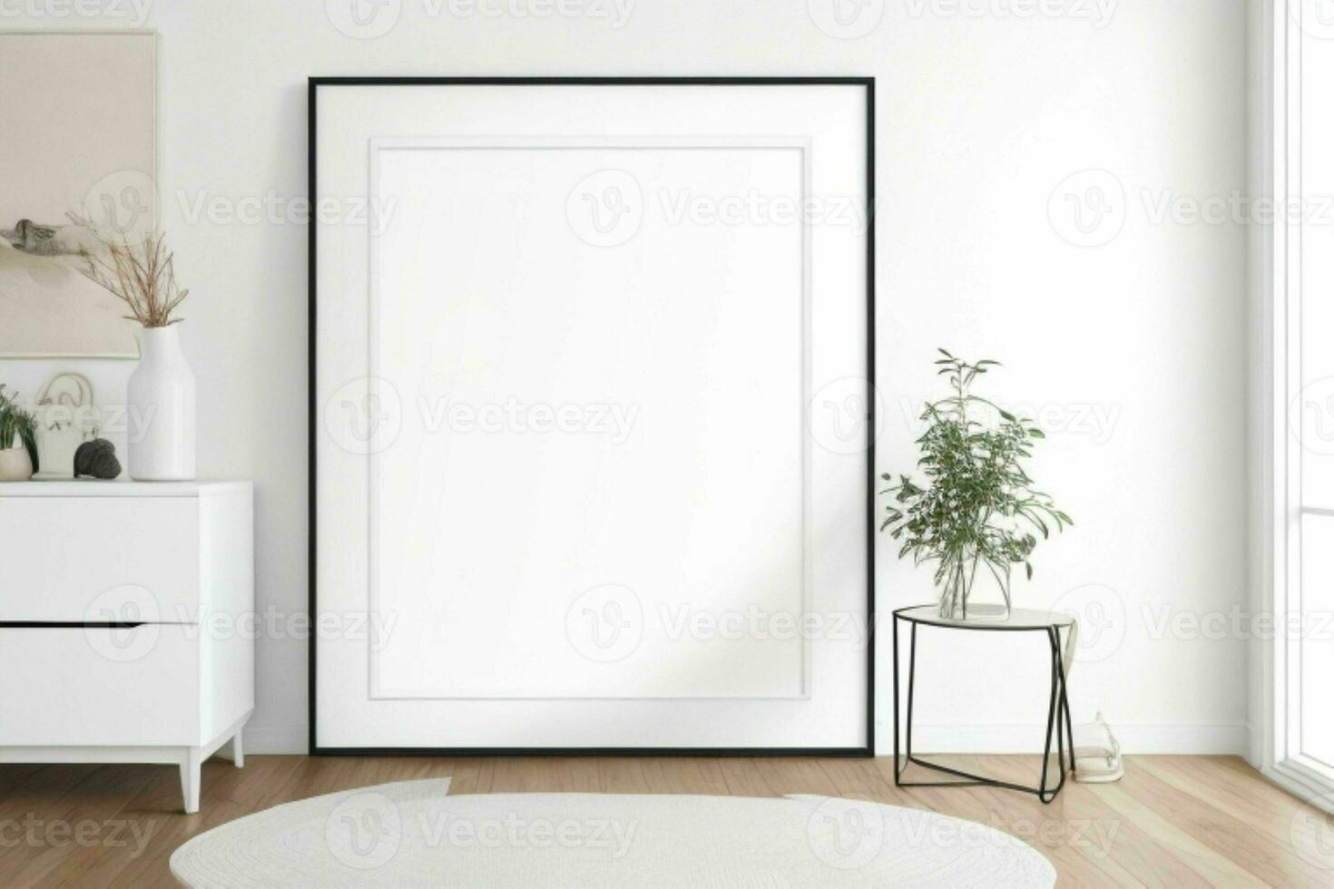 AI generated Mockup poster frame in living room. AI Generative Pro Photo