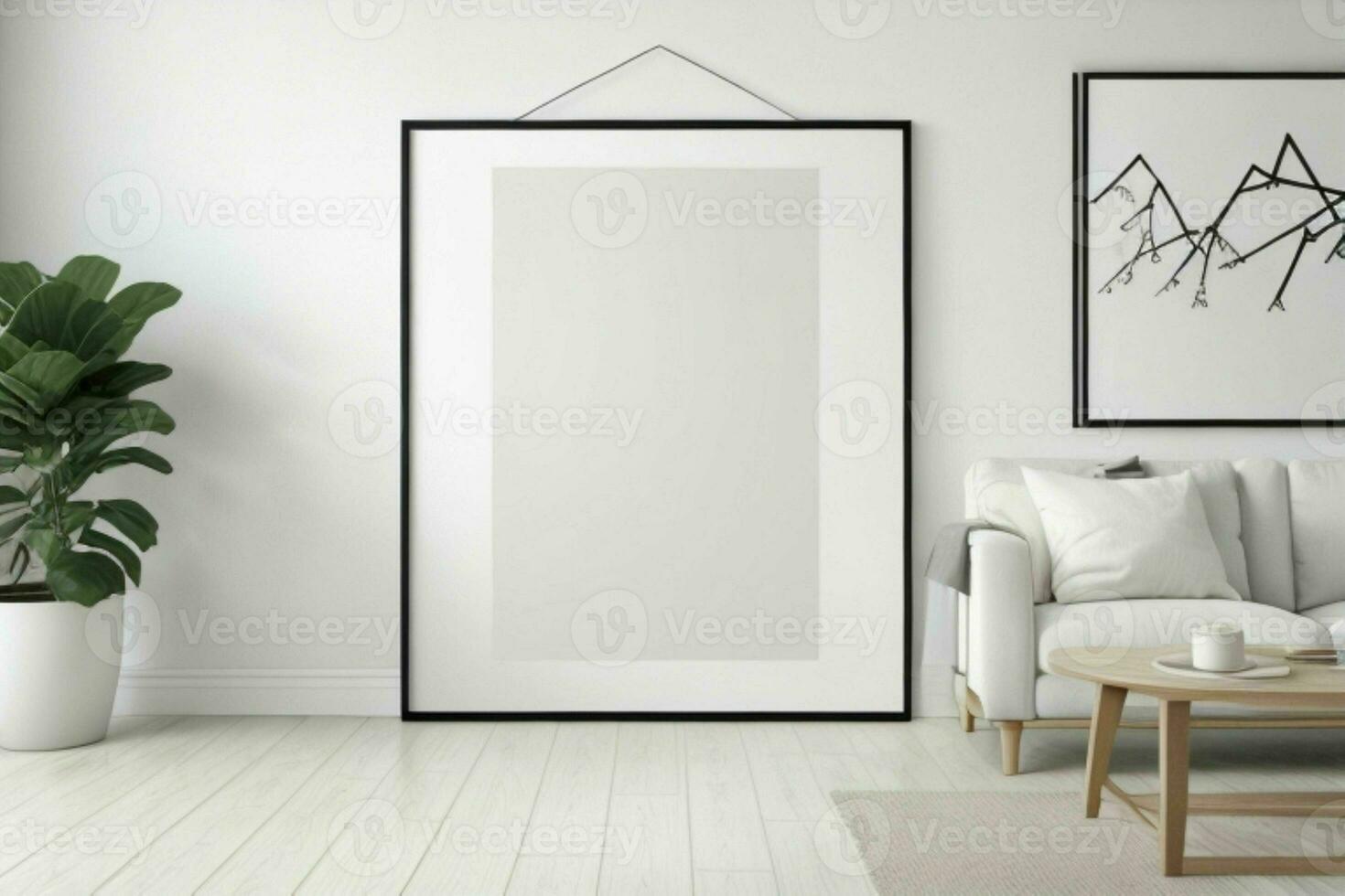 AI generated Mockup poster frame in living room. AI Generative Pro Photo