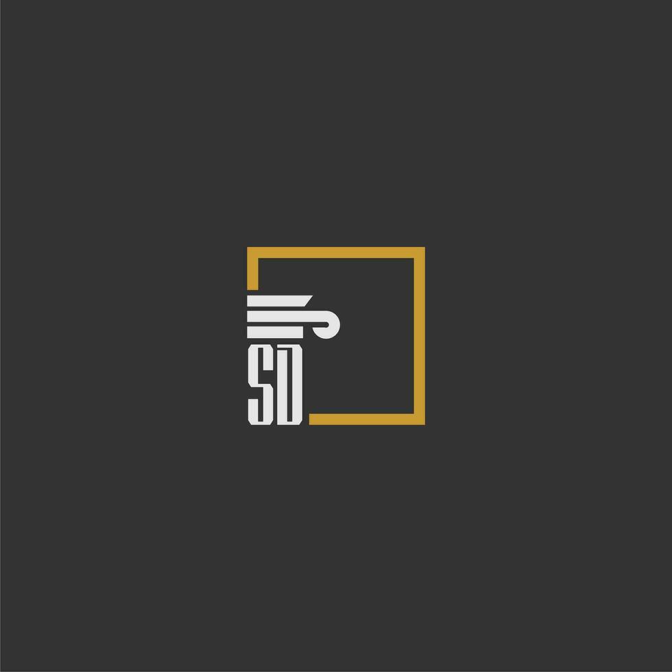 SD initial monogram logo for lawfirm with pillar in creative square design vector
