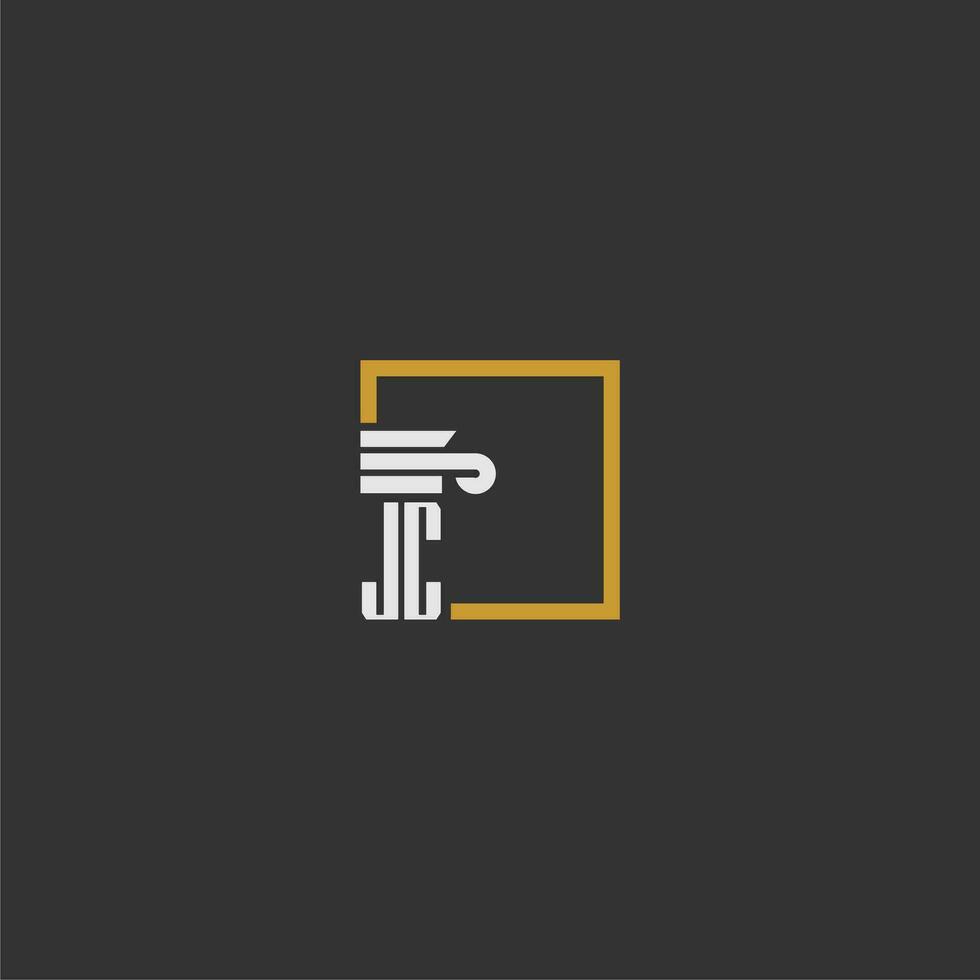 JC initial monogram logo for lawfirm with pillar in creative square design vector