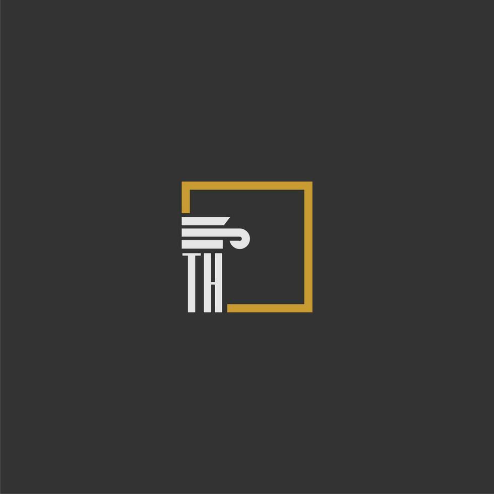 TH initial monogram logo for lawfirm with pillar in creative square design vector