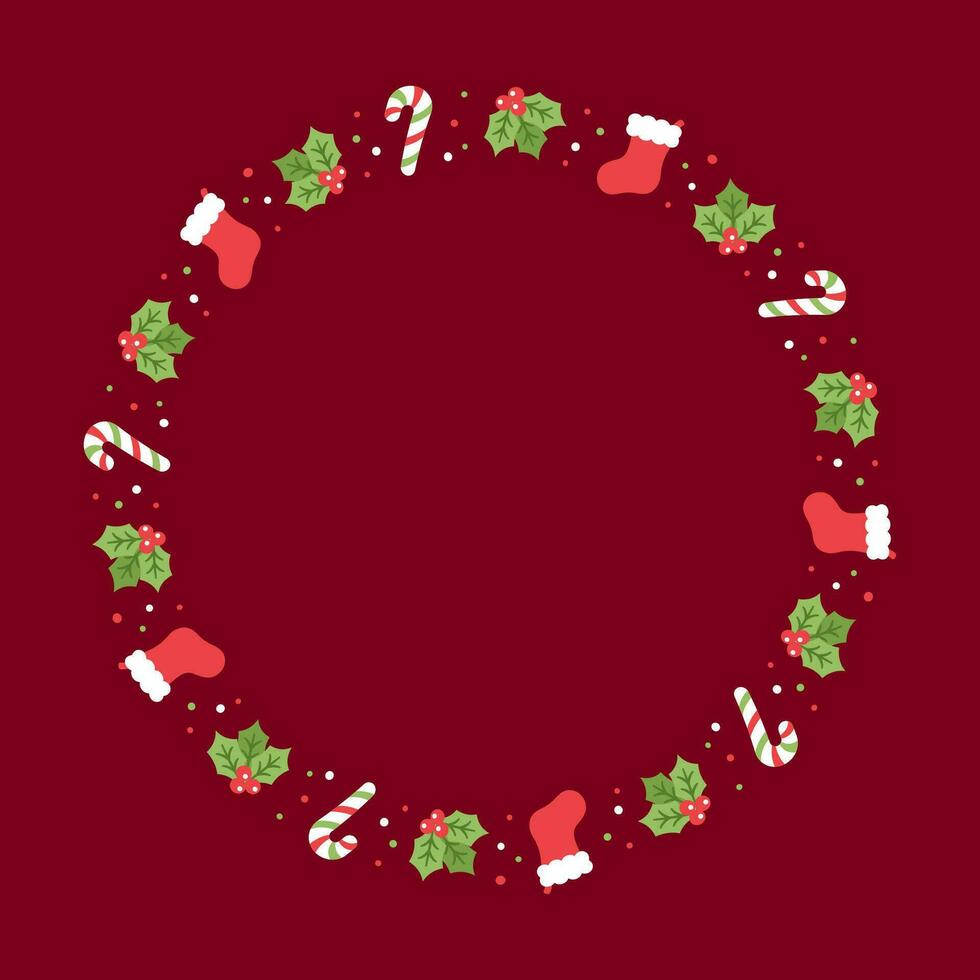 redondo Navidad marco borde, invierno fiesta gráficos. linda muérdago, Papa Noel media y caramelo caña patrón, tarjeta y social medios de comunicación enviar modelo vector ilustración.