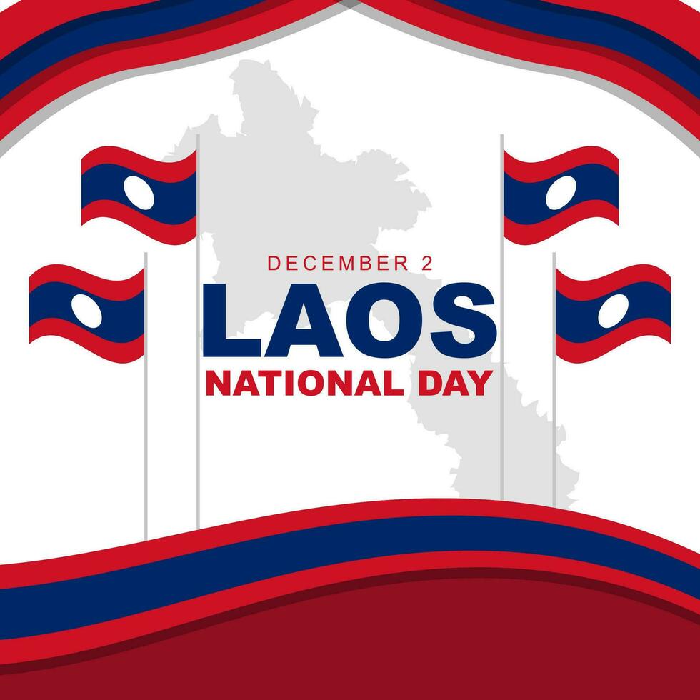 Laos nacional día es celebrado cada año en 2 diciembre, póster diseño con Laos bandera, y cinta. vector ilustración