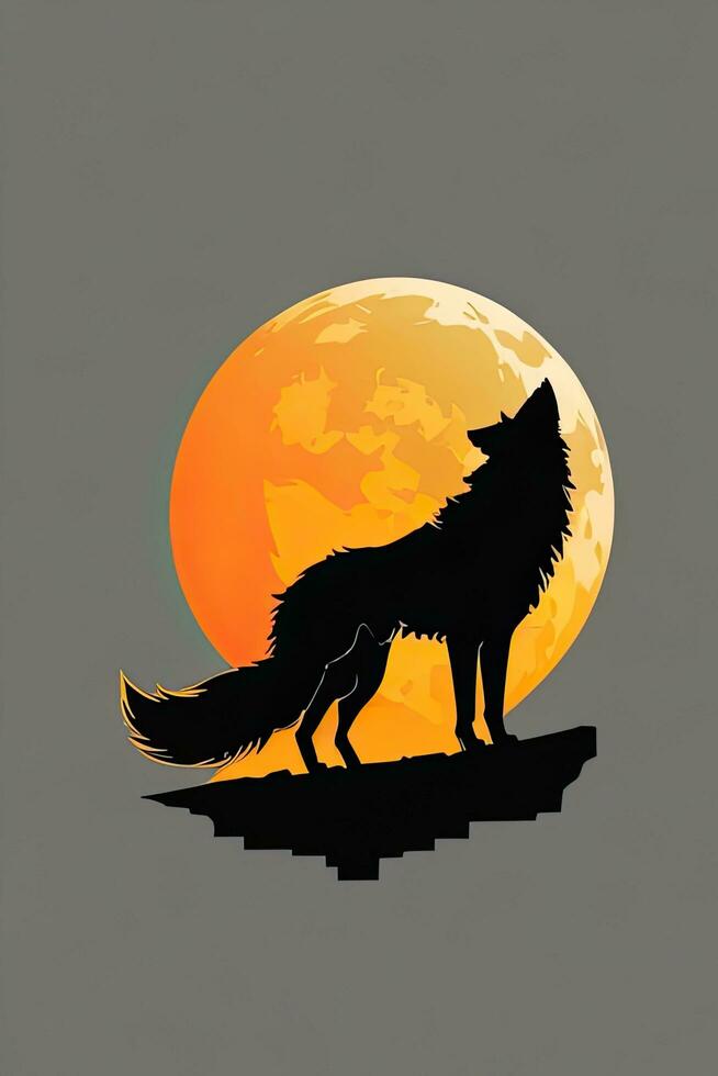 AI generated Illustration of a wolf on a background of the full moon. photo