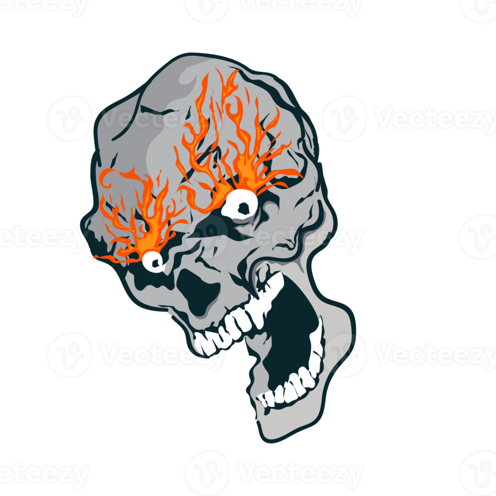 head skull with fire burn png
