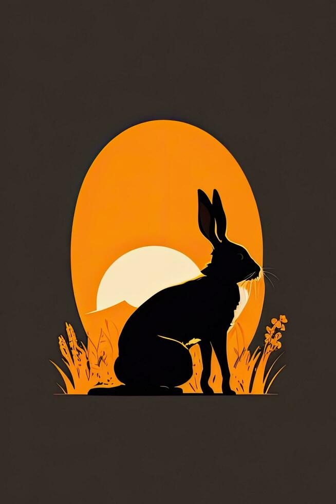 AI generated Rabbit silhouette on sunset background. Paper cut style. Vector illustration. photo