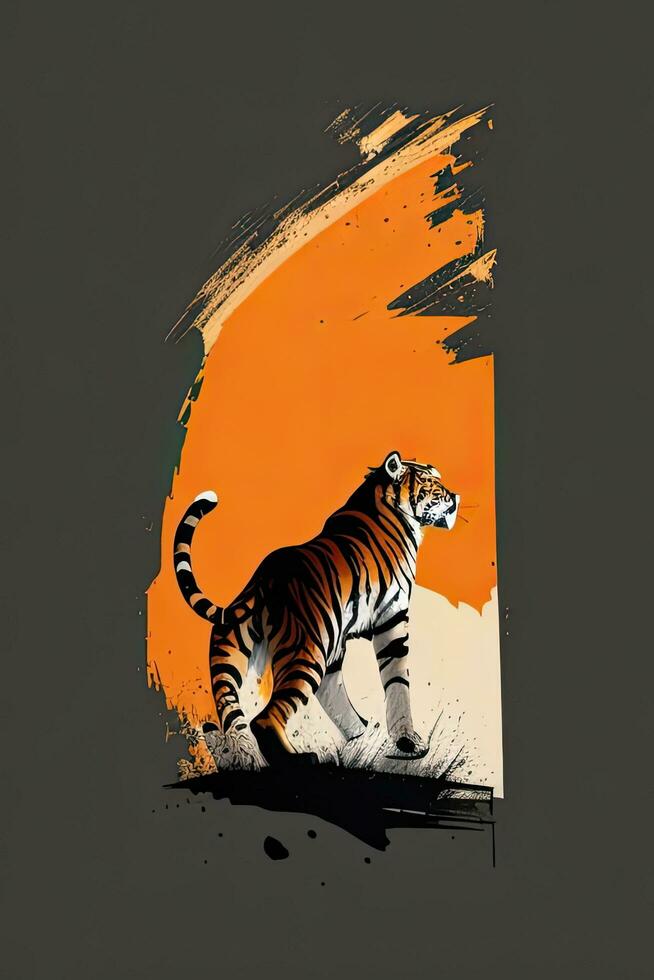 AI generated Tiger on a grunge background. Vector illustration. Design element. photo