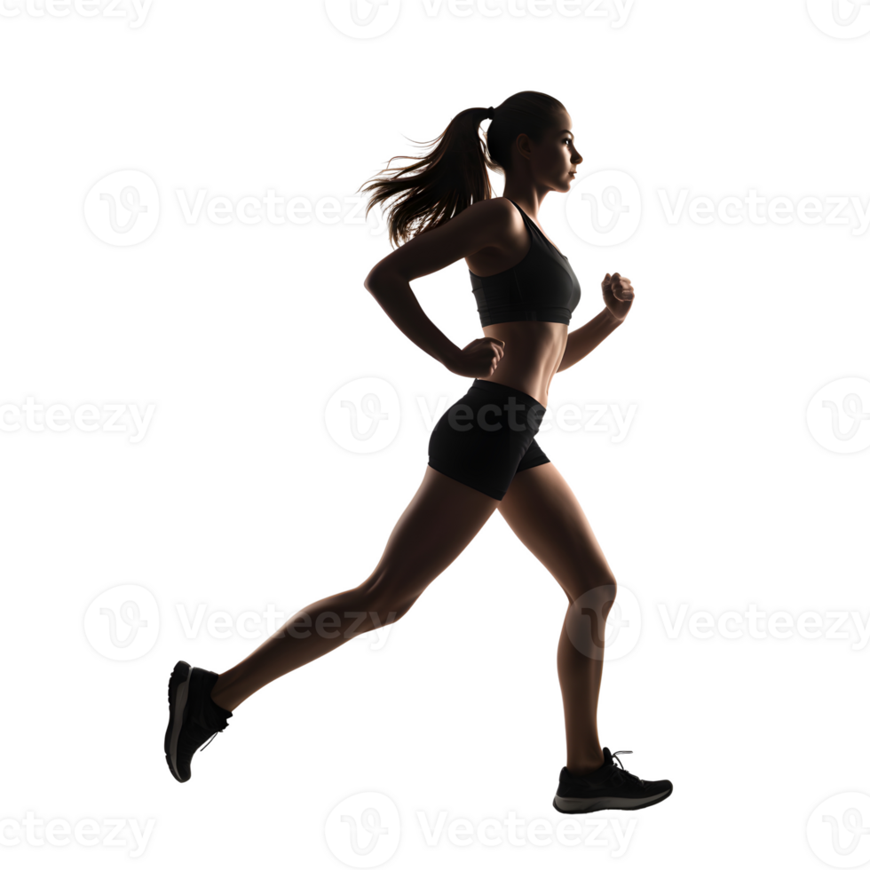 Sporty woman runner in silhouette AI Generated png