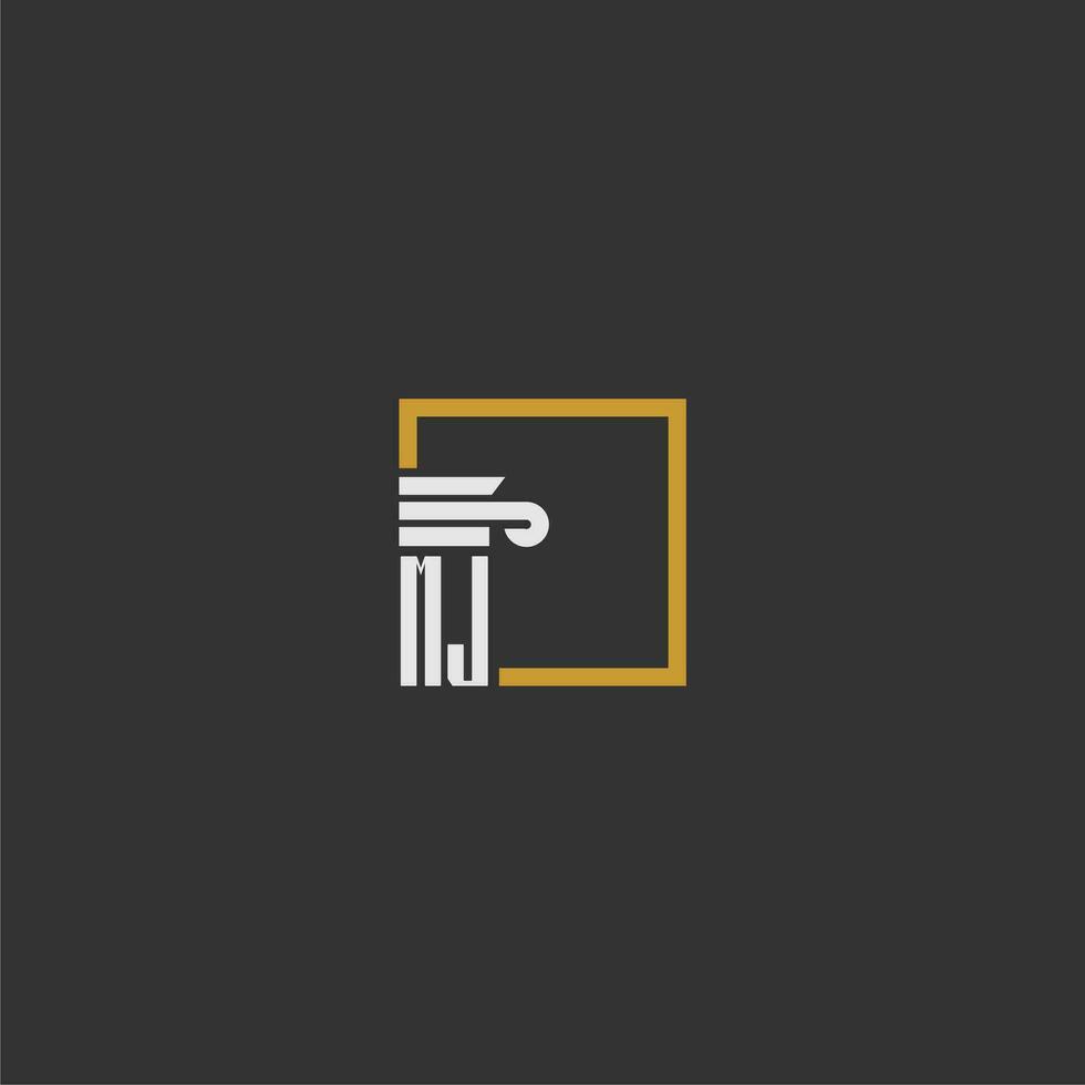 MJ initial monogram logo for lawfirm with pillar in creative square design vector