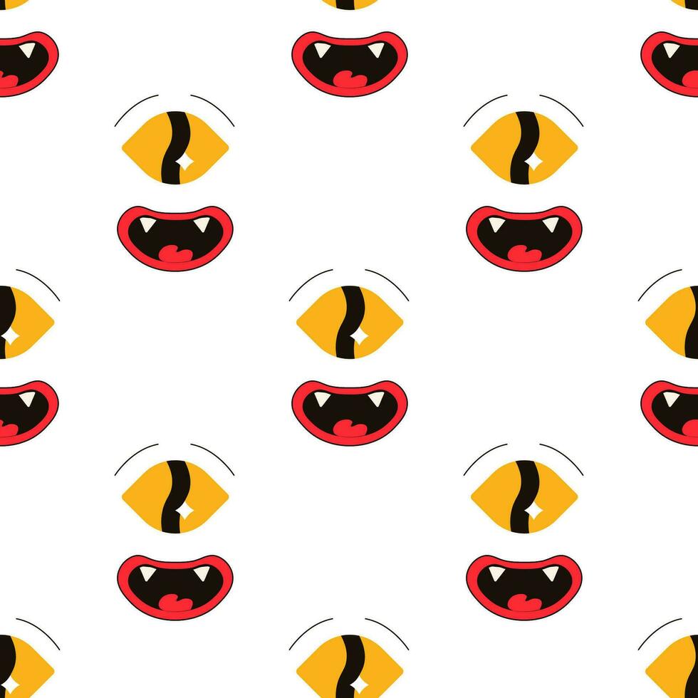 Seamless pattern, characters, weird scary faces, demon eyes vector