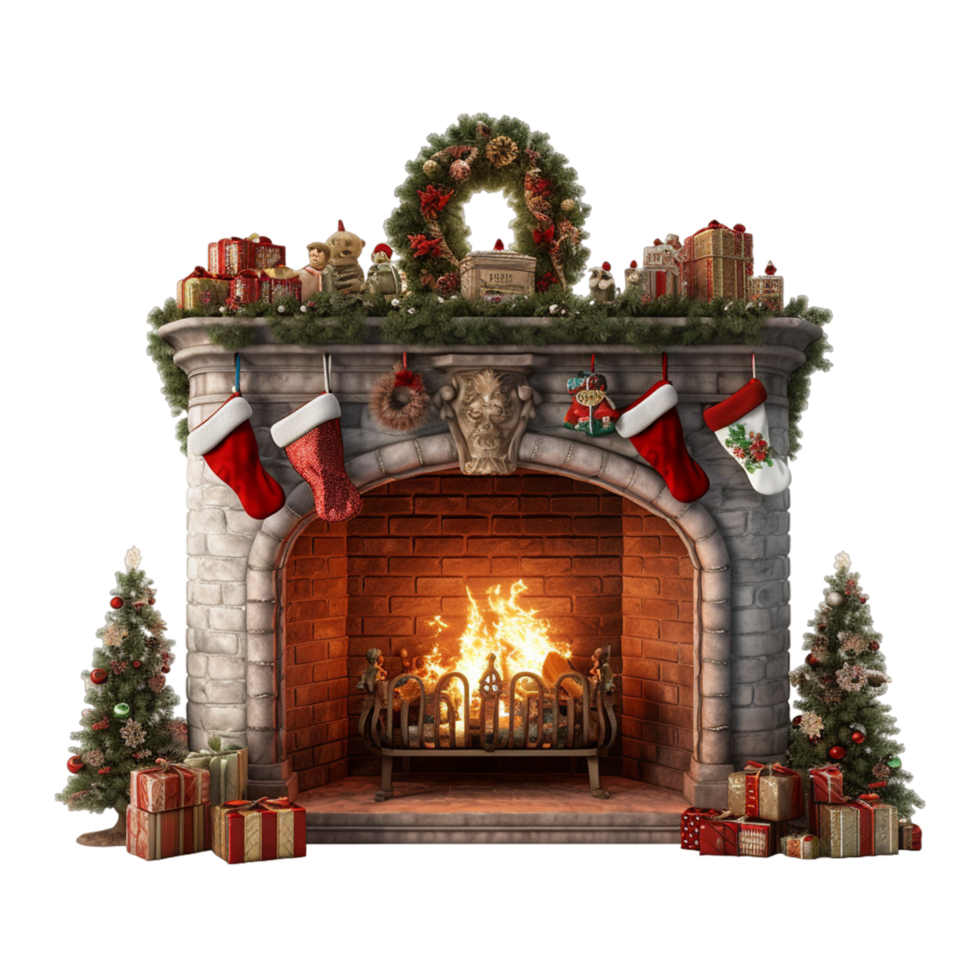 Fireplace With Christmas Decorations Ai Generative png