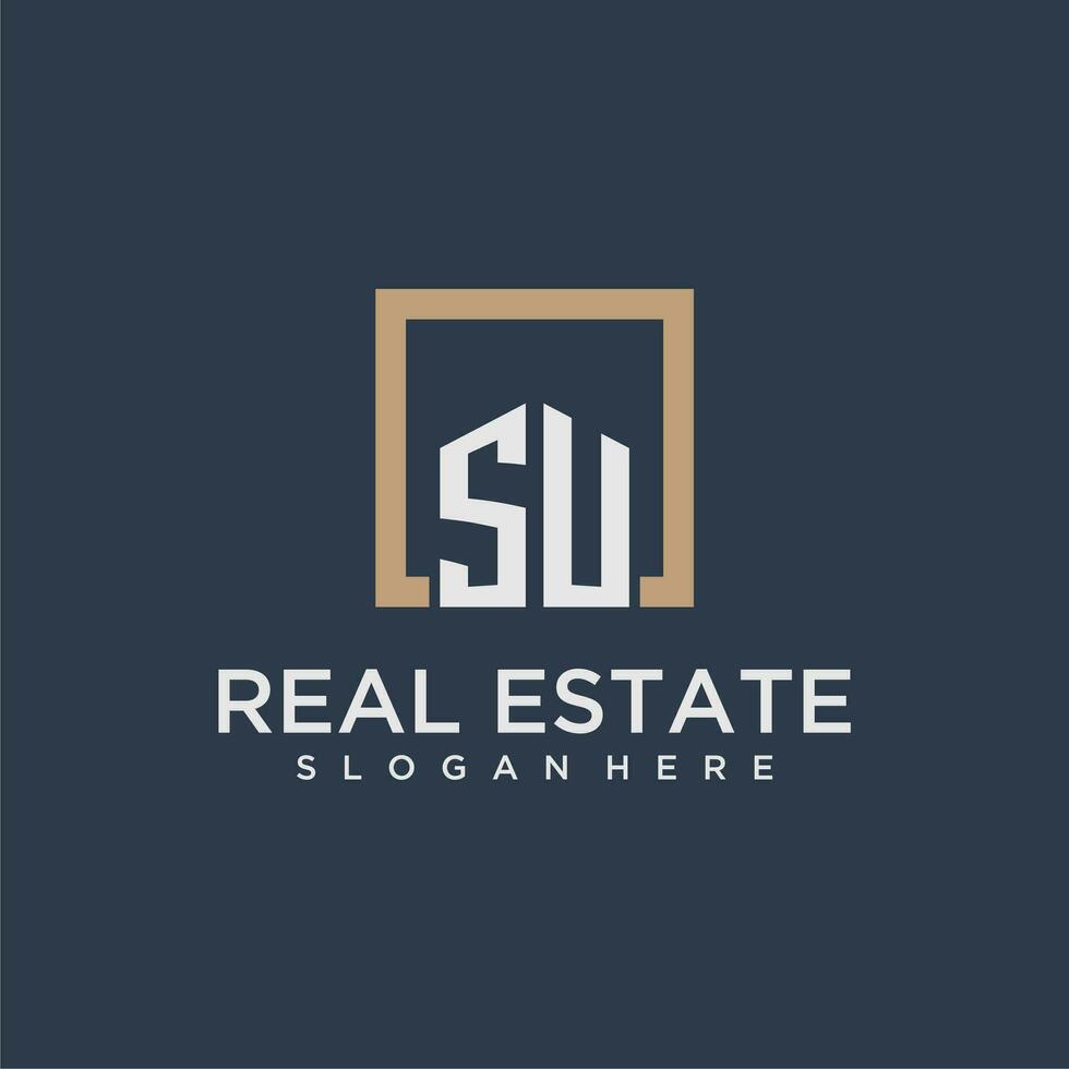 SU initial monogram logo for real estate design vector