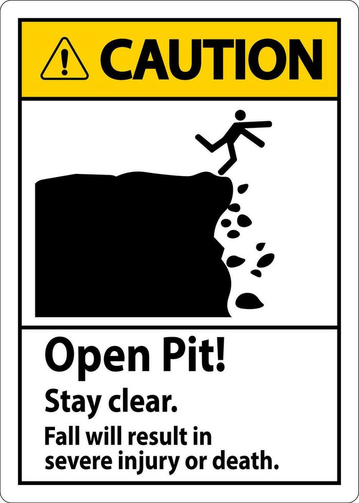 Caution Sign Open Pit Stay Clear Fall Will Result In Severe Injury Or Death vector