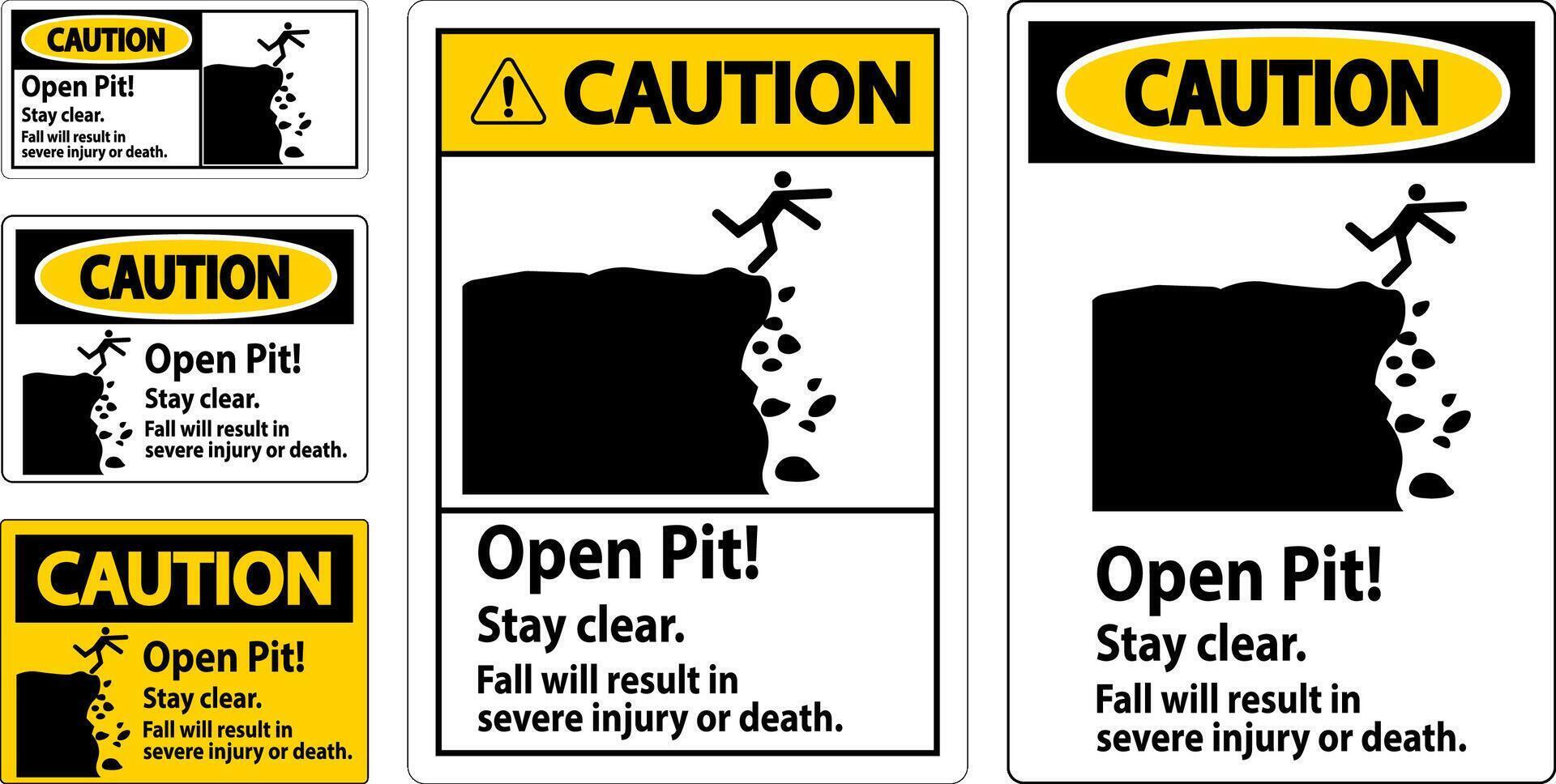 Caution Sign Open Pit Stay Clear Fall Will Result In Severe Injury Or Death vector