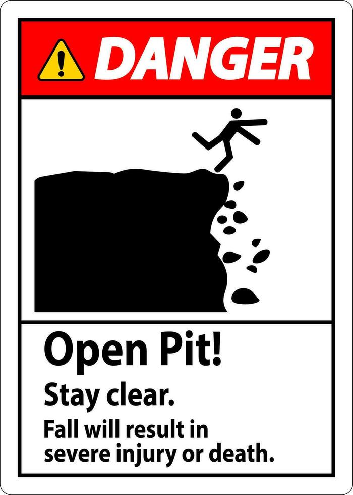 Danger Sign Open Pit Stay Clear Fall Will Result In Severe Injury Or Death vector