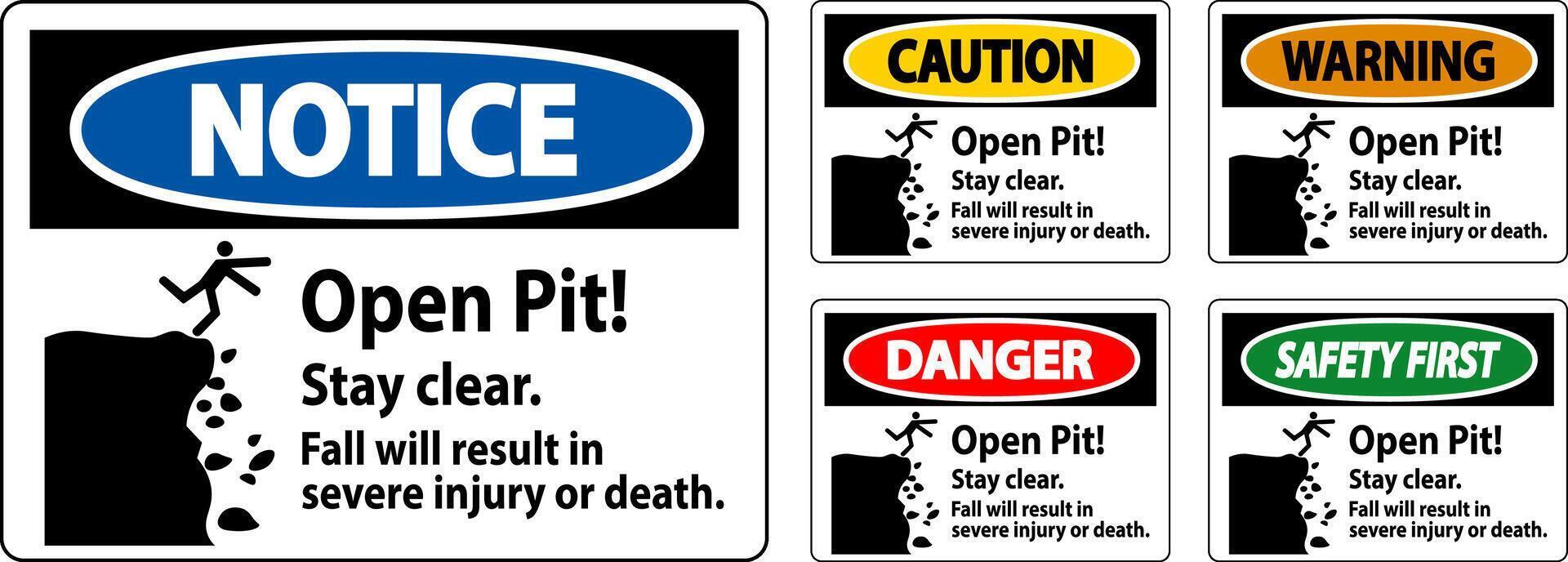 Danger Sign Open Pit Stay Clear Fall Will Result In Severe Injury Or Death vector