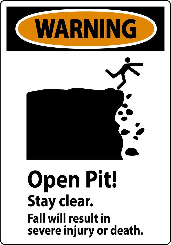 Warning Sign Open Pit Stay Clear Fall Will Result In Severe Injury Or Death vector