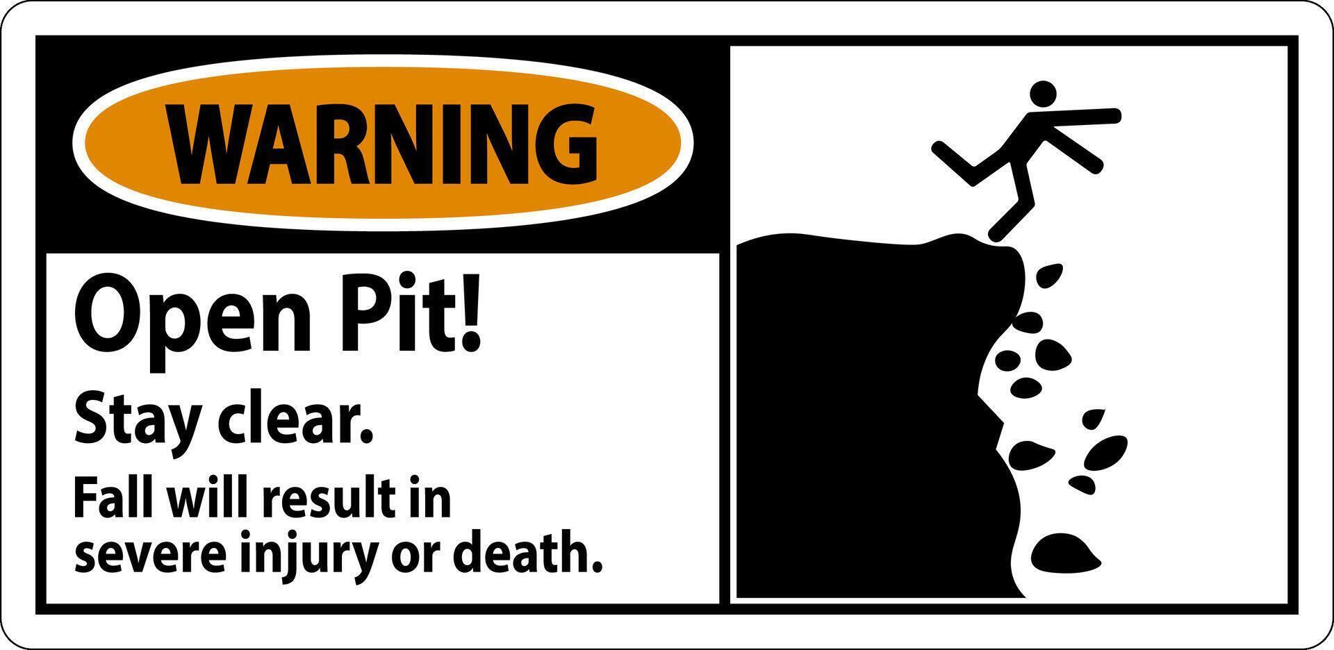 Warning Sign Open Pit Stay Clear Fall Will Result In Severe Injury Or Death vector