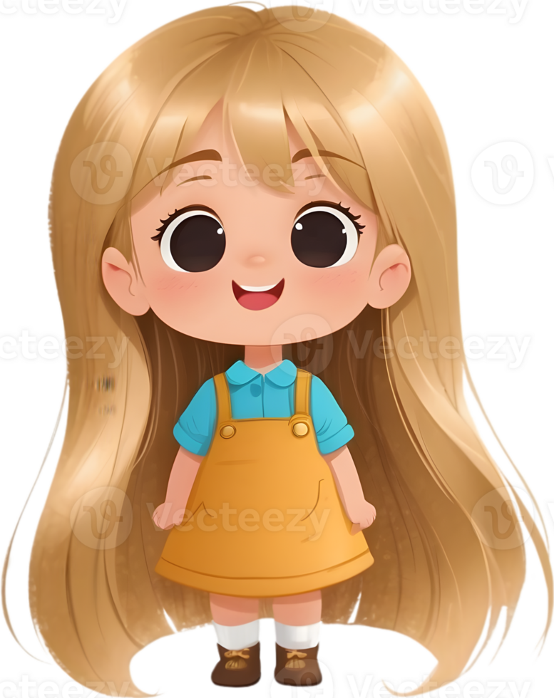 cartone animato ragazza con lungo capelli ai generativo png