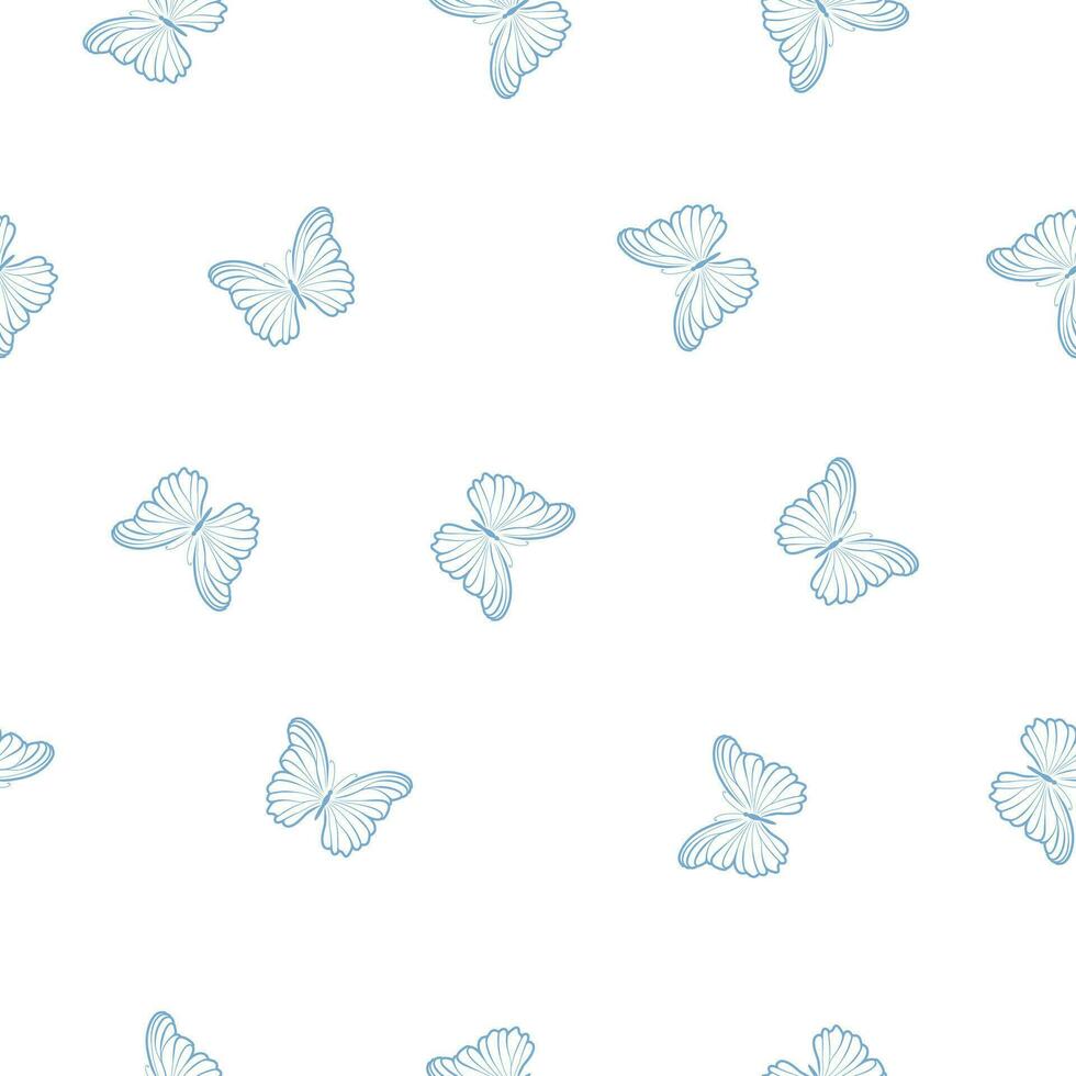 Blue butterfly seamless repeat pattern design, cute butterfly vector wallpaper.