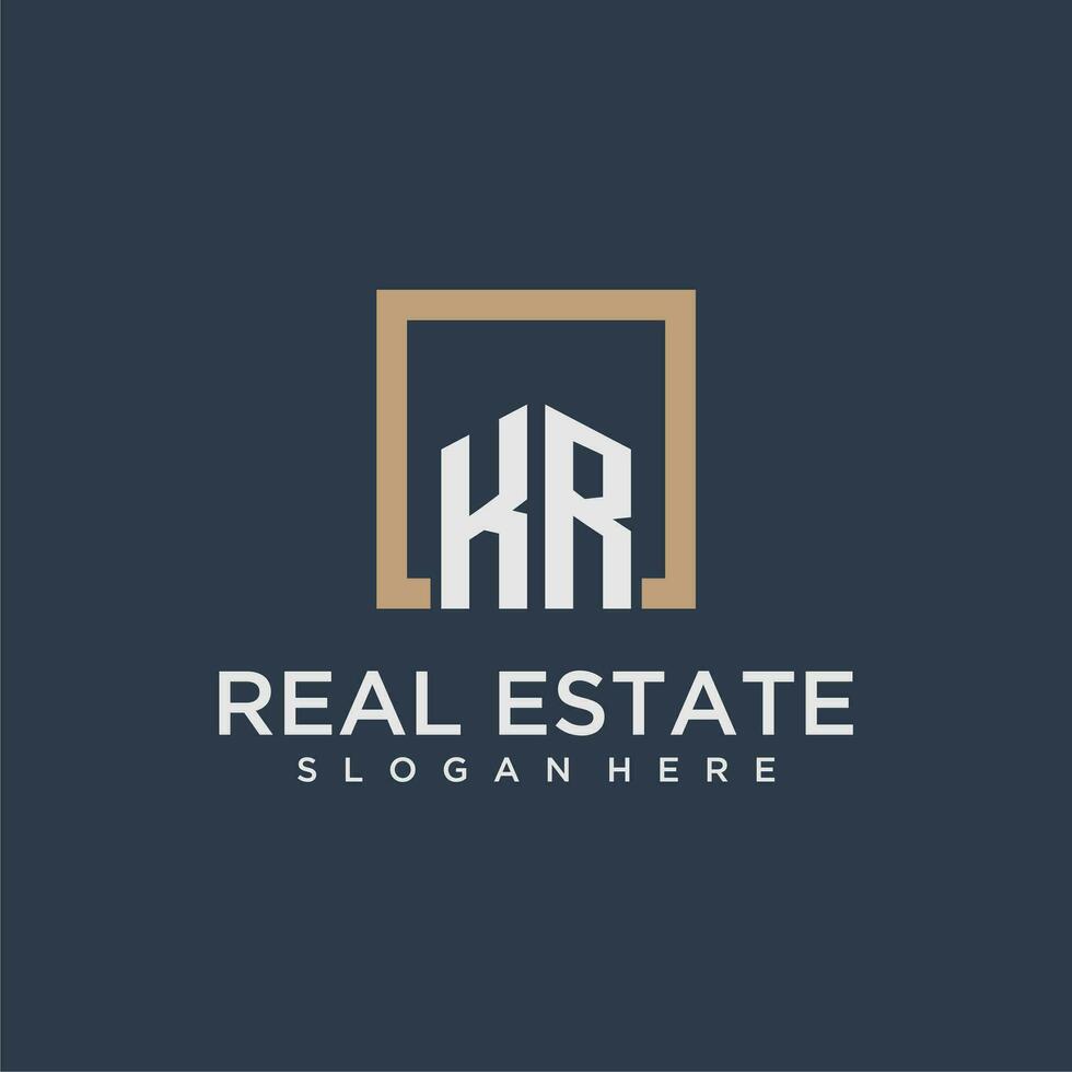 KR initial monogram logo for real estate design vector