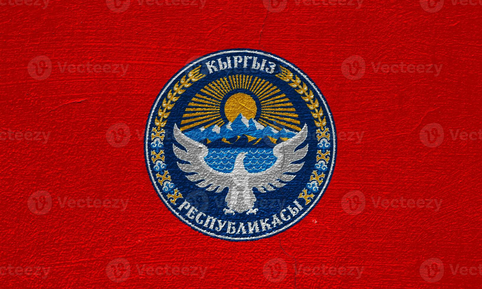 bandera y Saco de brazos de kirguís república en un texturizado antecedentes. concepto collage. foto