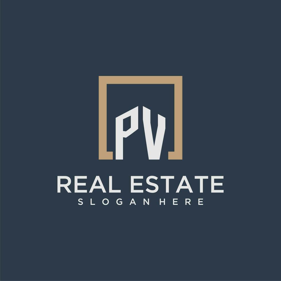 PV initial monogram logo for real estate design vector