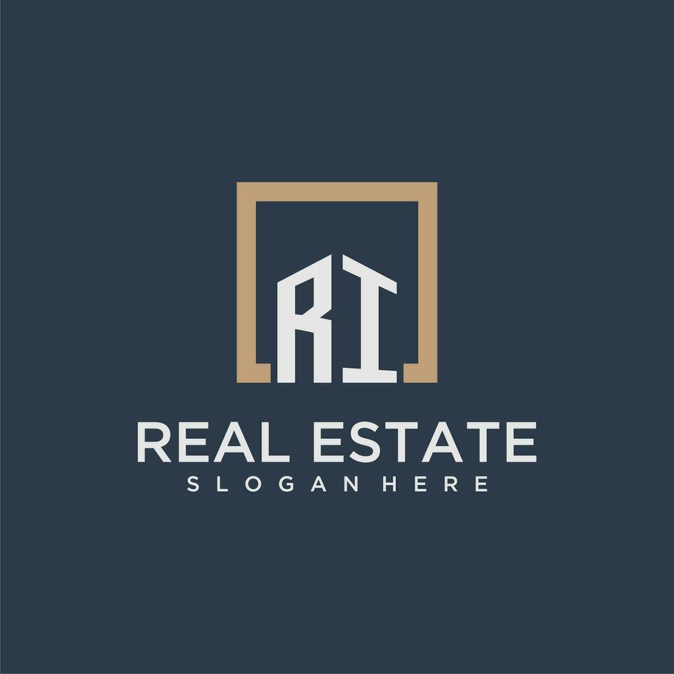 RI initial monogram logo for real estate design vector