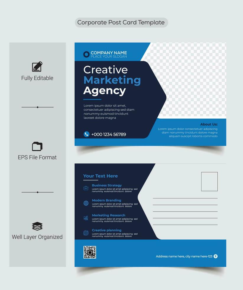 Corporate postcard template design. Corporate Professional Business Postcard Design, Event Card Design, Direct Mail EDDM Template, Invitation Design. blue color vector