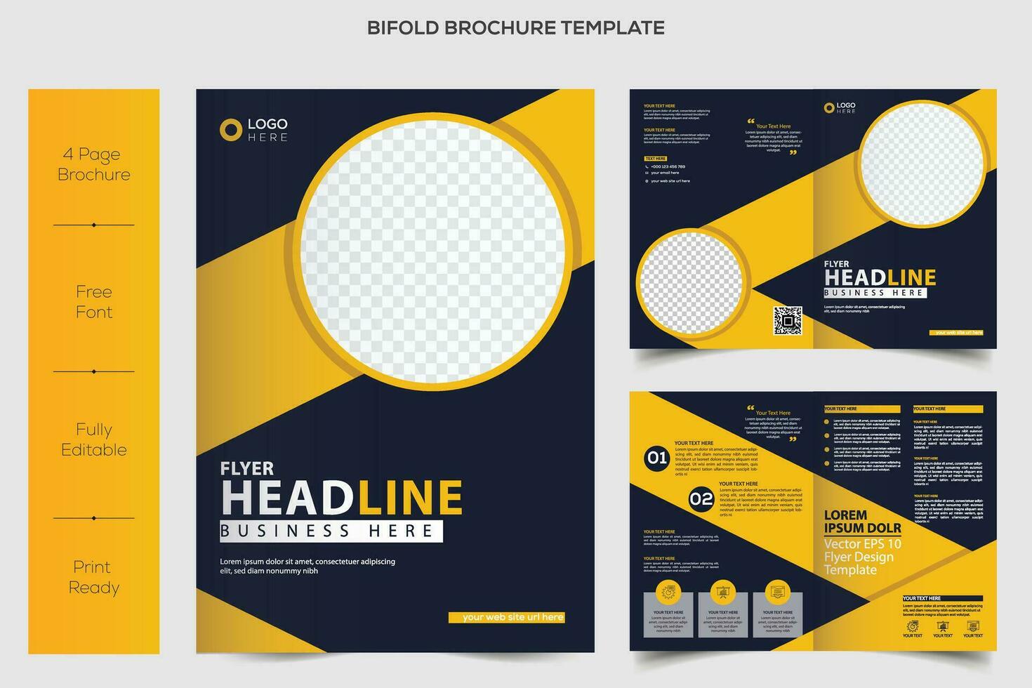 Corporate modern business bifold brochure template design. Yellow and black color design vector