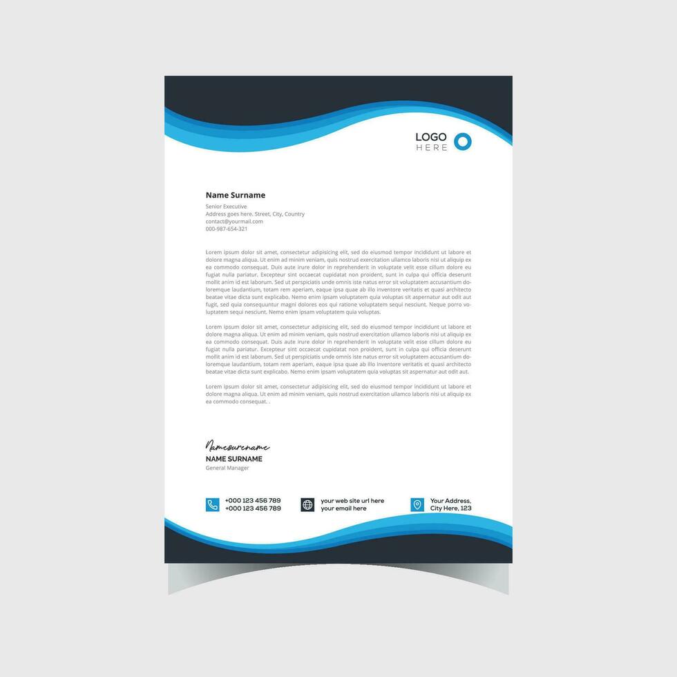 corporate modern letterhead design template with blue black color. creative modern letter head design template for your project. letterhead, letter head, Business letterhead design. vector