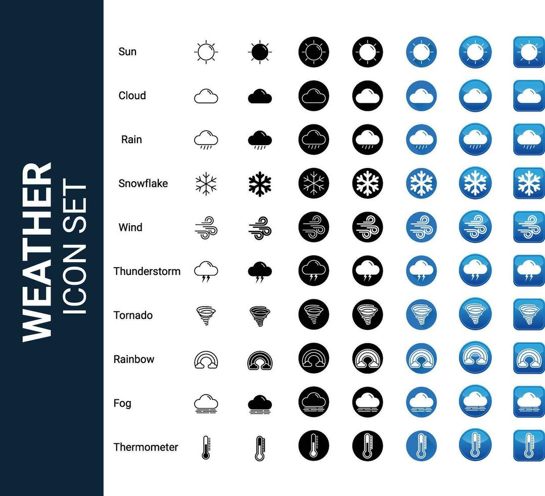 A high quality icon set relating to weather and weather forecasting. vector