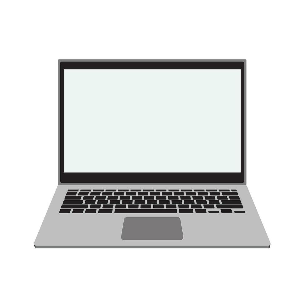 Realistic perspective front laptop with keyboard isolated incline 90 degree. Computer notebook with empty screen template. Front view of mobile computer with keypad backdrop. Digital equipment cutout. vector
