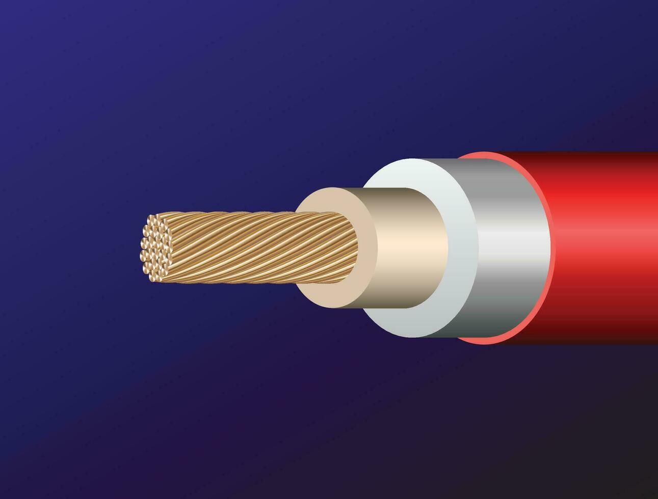 Electrical wire on blue background. Copper wire is the electric conductor of urban society. Vector realistic illustration.