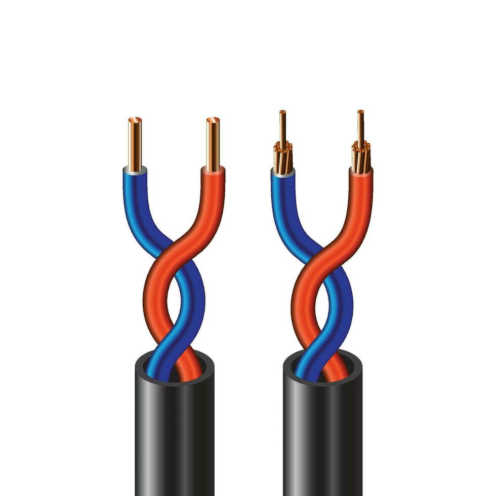 Electrical wire on white background. Copper wire is the electric conductor of urban society. Vector realistic illustration.
