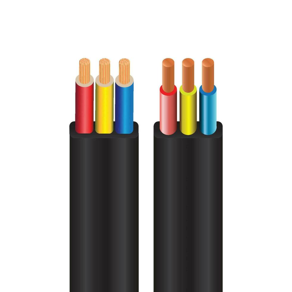eléctrico cable en blanco antecedentes. cobre cable es el eléctrico conductor de urbano sociedad. vector realista ilustración.