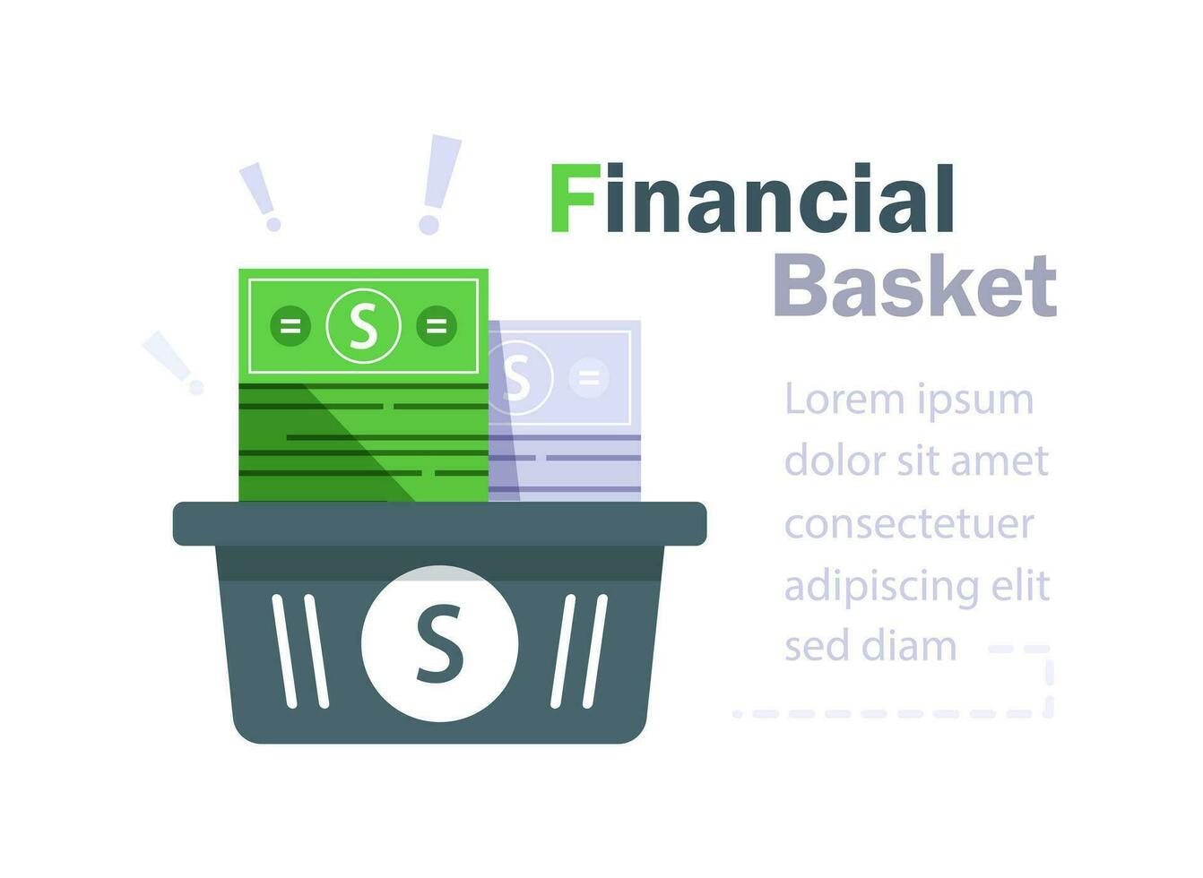 Financial diversification concept, Investment basket, budget planning, fund rising, split savings account, income growth vector