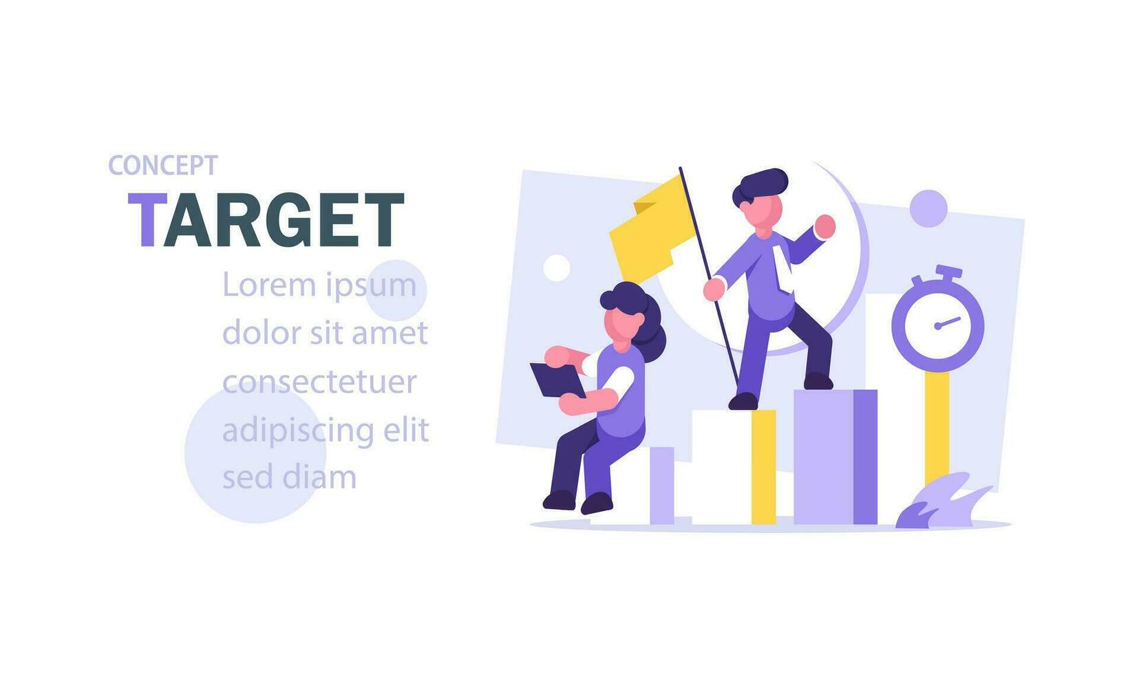 Flat design concept teamwork to build organizational success By setting the right marketing target. Vector illustrations