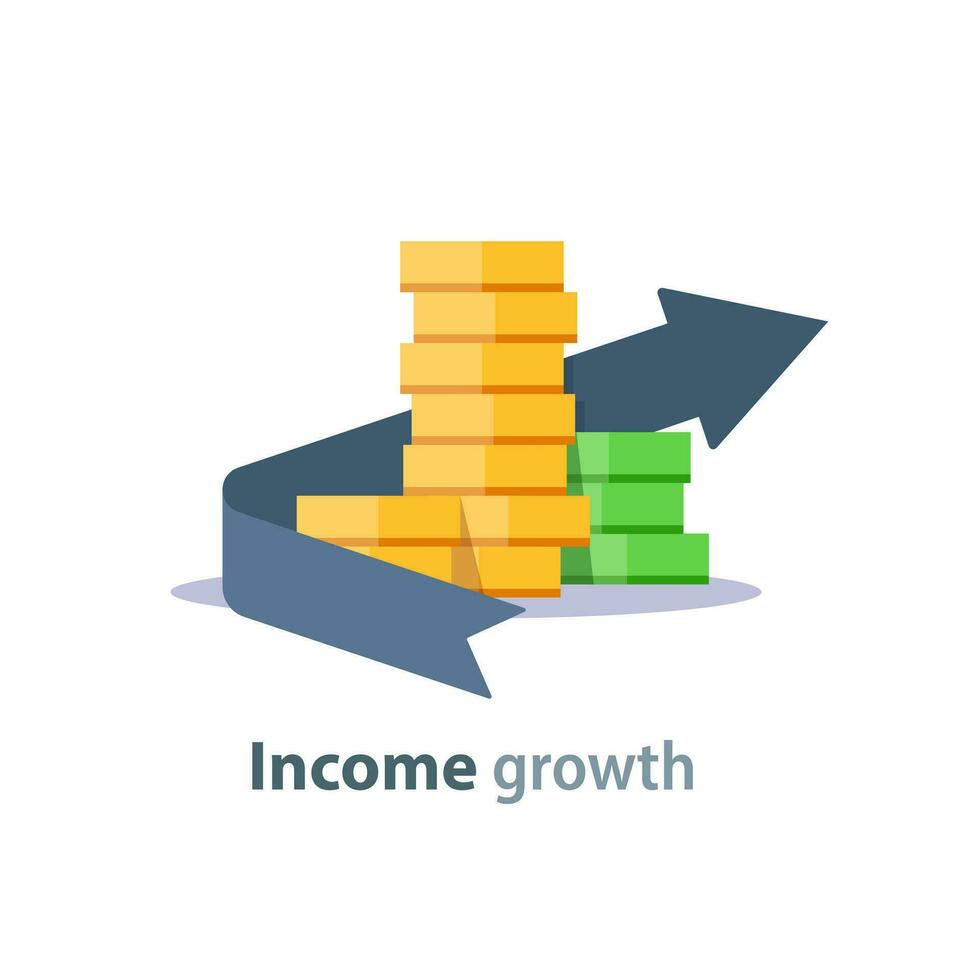 Income growth arrow,return on investment, budget planning, mutual fund, pension savings account,dividends concept vector