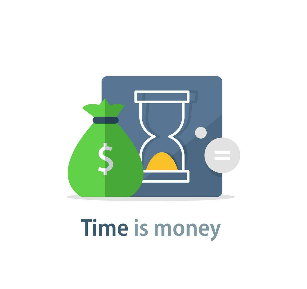 time is money, financial investments stock market, future income growth, revenue increase, money return, pension fund plan vector