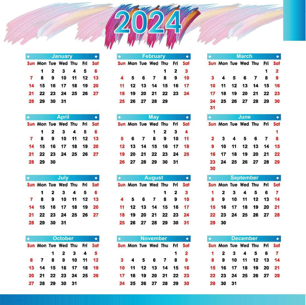 2024 calendar Design Template, Modern Creative professional Annual Calendar 2024 vector