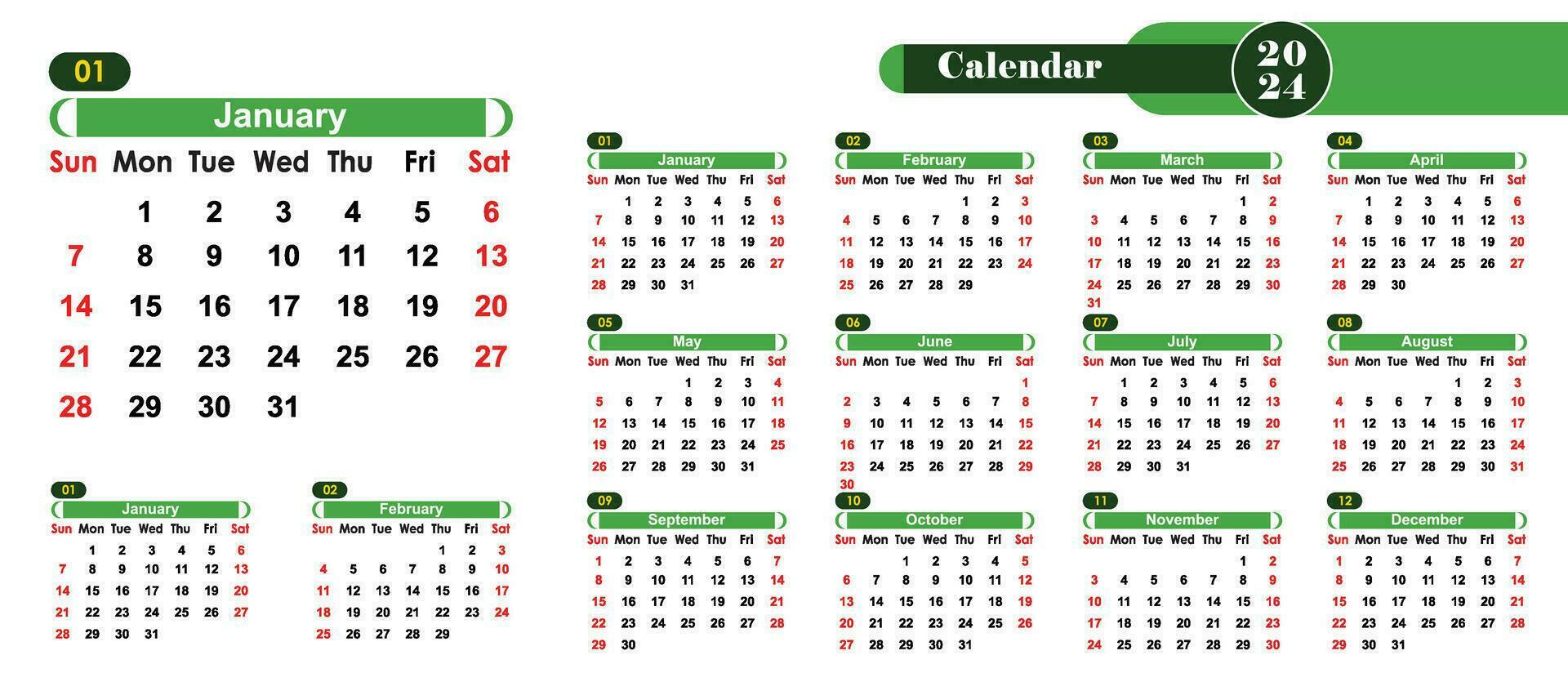 2024 calendar Design Template, Modern Creative professional Annual Calendar 2024 vector