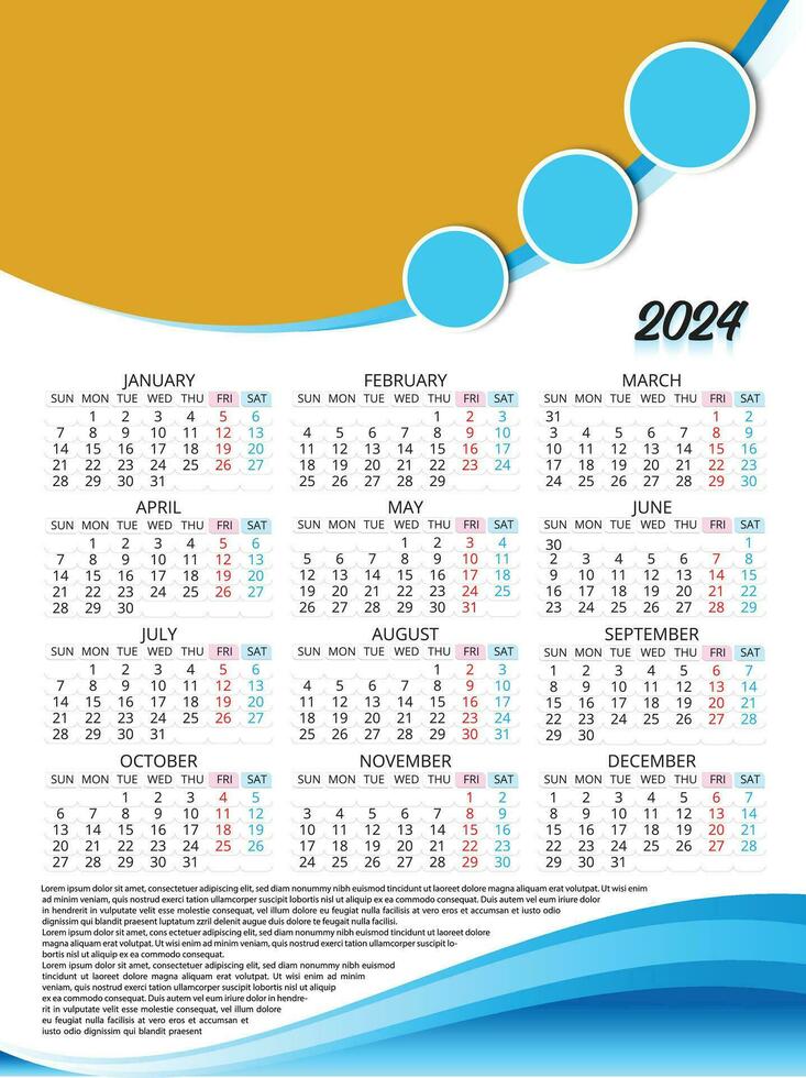 Calendar 2024 template vector, simple minimal design, Planner 2024 year, Wall calendar 2024 year, Week Starts sunday, Set of 12 calendar, advertisement, printing, stationery, organization office vector