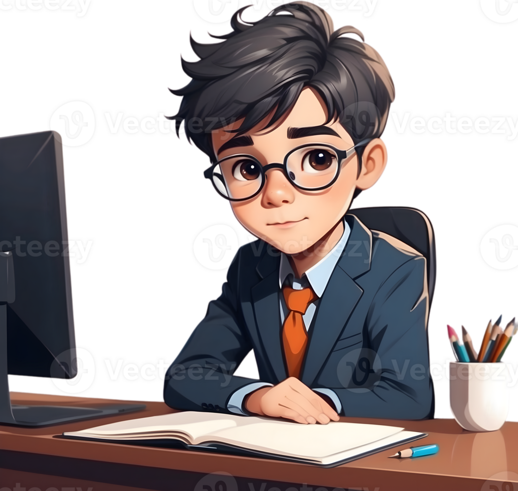 cartoon boy with glasses and a suit ai generative png