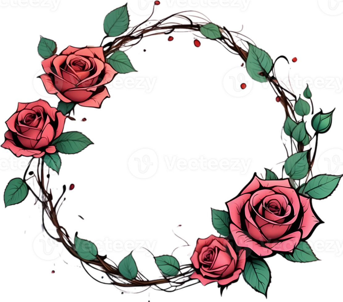 Rose wreath illustration, Floral wreath design ai generative png